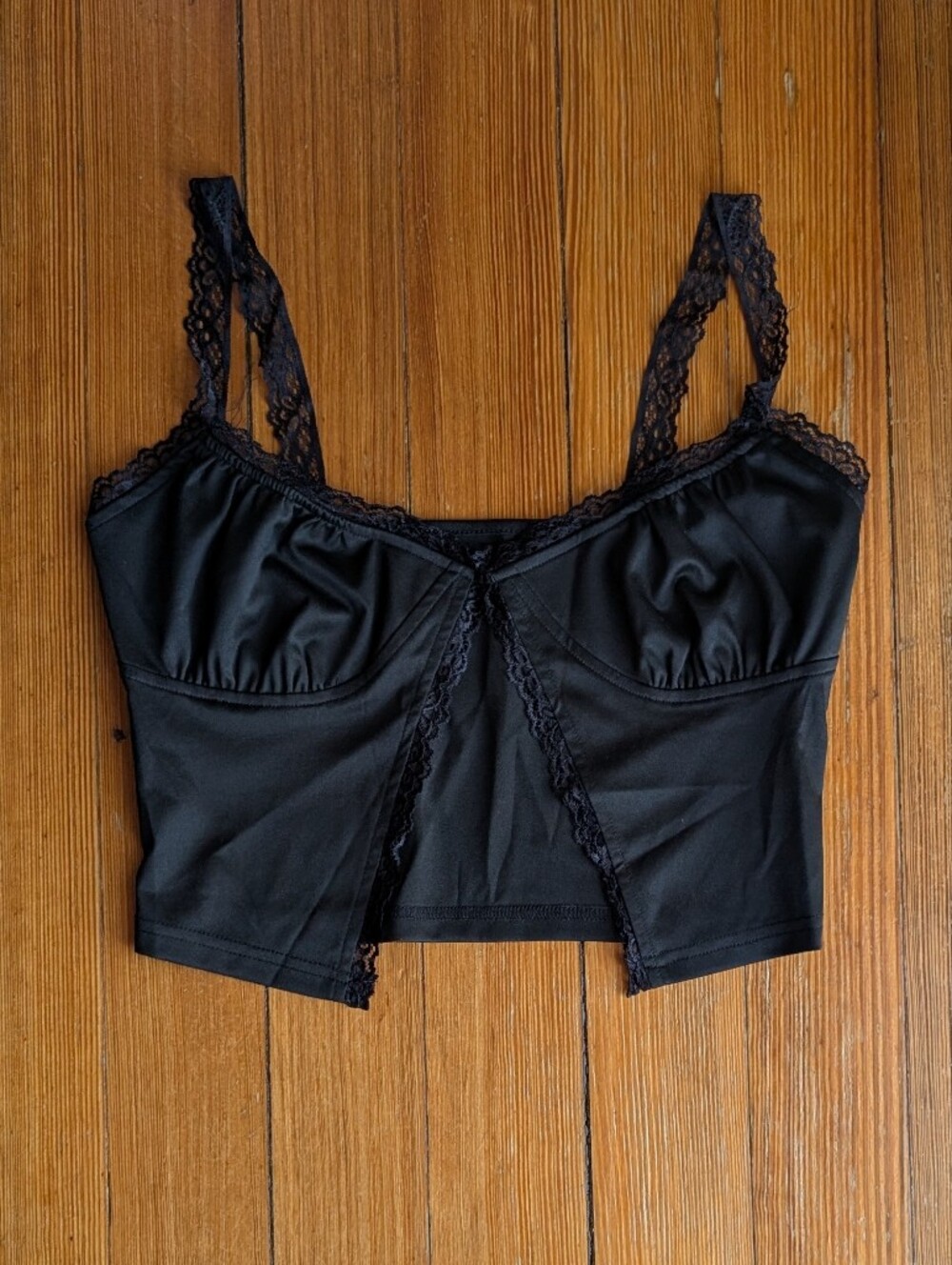Black Lace-Trim Cropped Bustier Top